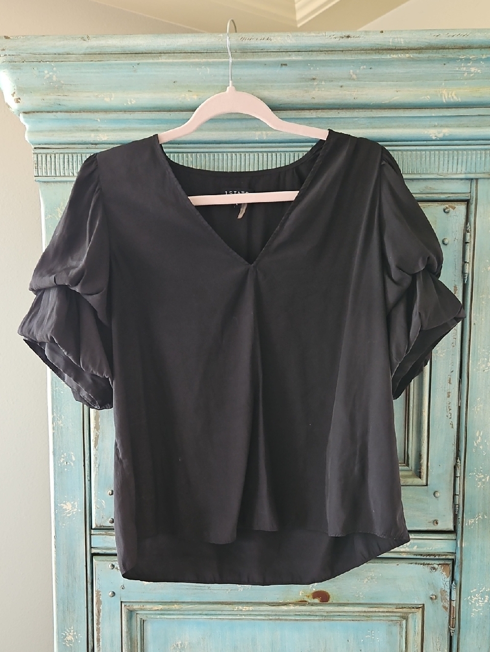 1. State Black V-Neck Puff Sleeve Blouse